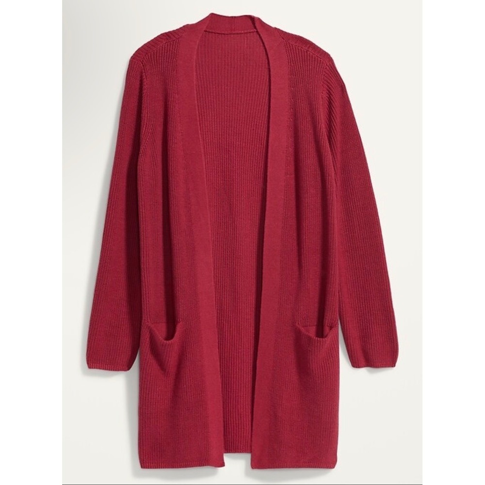 Old Navy Shaker-Stitch Longline Open-Front Sweater Burgundy Red Cardigan M